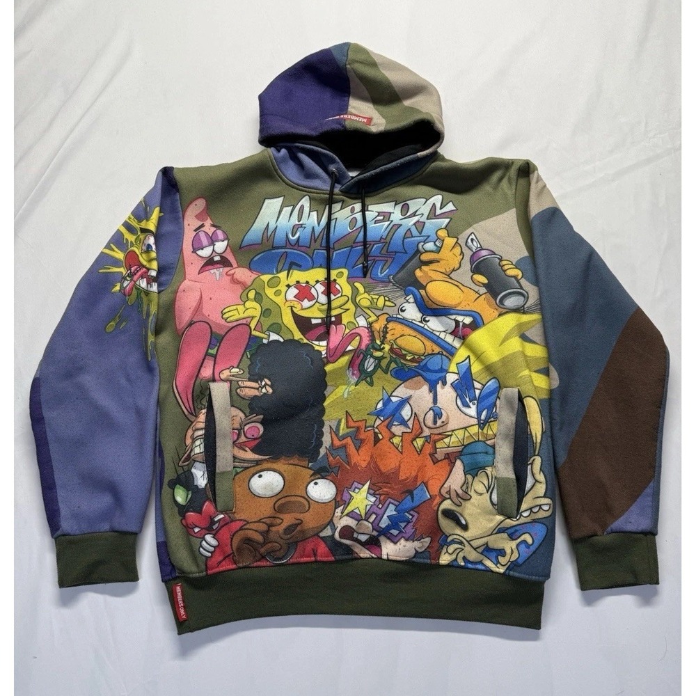 Members Only x Nickelodeon Hoodie Pullover Mens S 90s Cartoon Characters